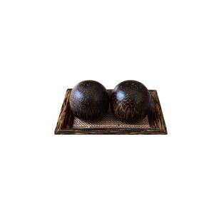 Atticus Kithul Palm Wood Salt & Pepper Shakers Set Tray Handmade Thailand Round